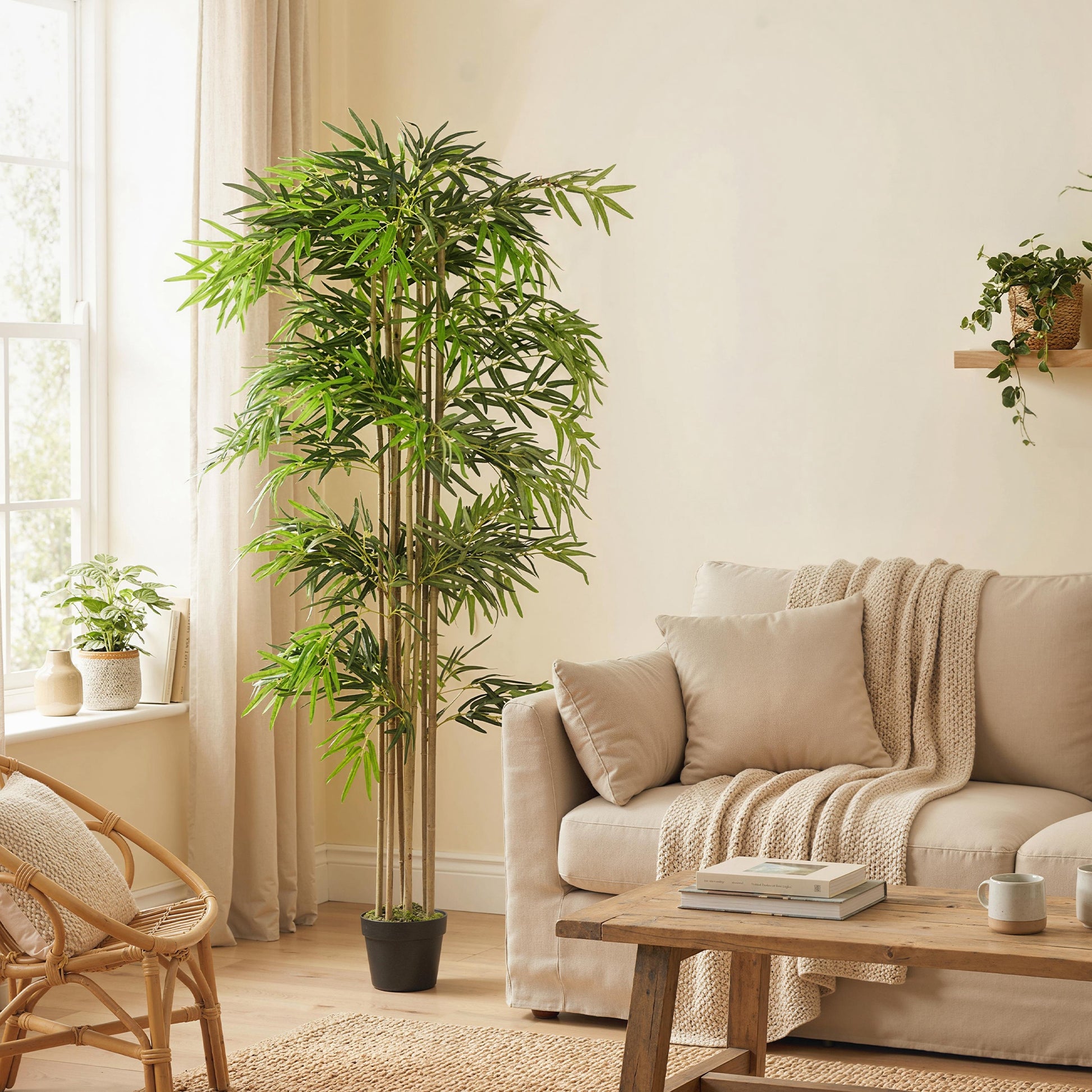 6FT Artificial Bamboo Tree, Fake Plant with 1530 Leaves, Greenery Plant in Nursery Pot for Indoor, Green