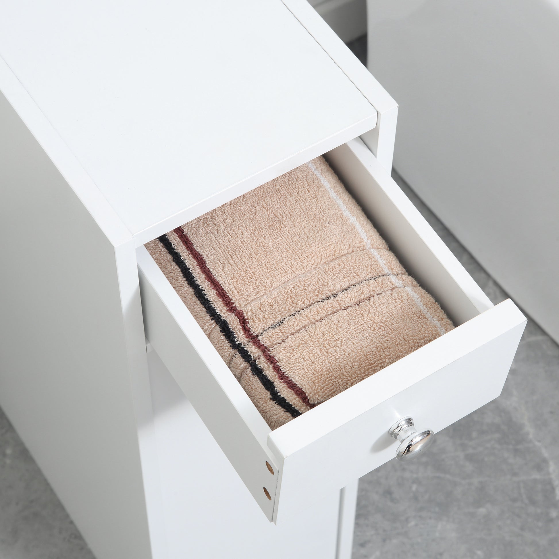 Space Saving Toilet Paper Cabinet, Narrow Bathroom Cabinet with Drawers and Hidden Storage, White
