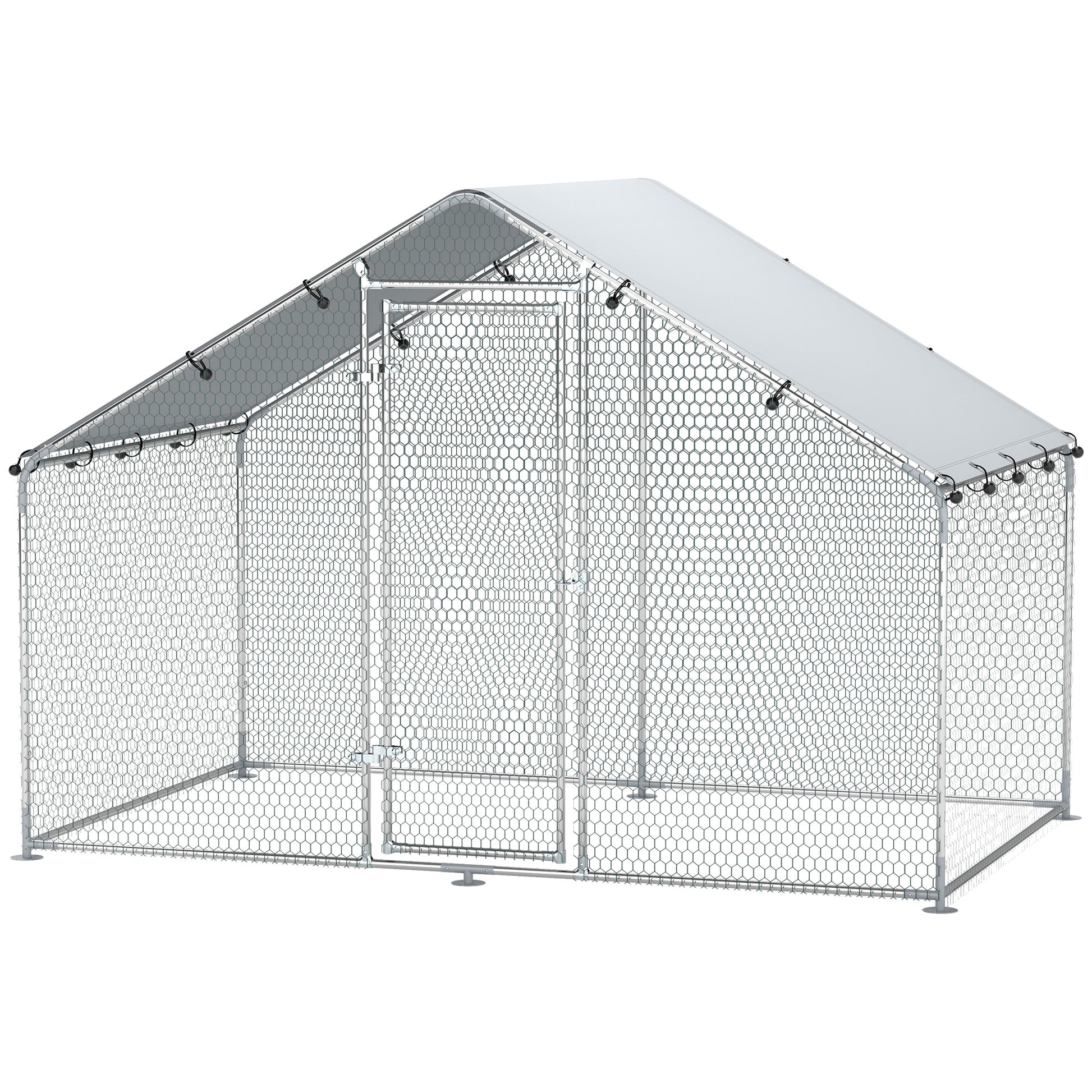 Metal Chicken Coop, 9.8 x 5.6 FT Walk-in Chicken Run with Cover, Lockable Door, Outdoor Poultry Cage for 5-8 Chickens