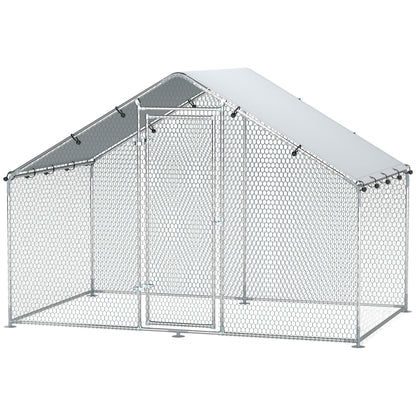 Metal Chicken Coop, 9.8 x 5.6 FT Walk-in Chicken Run with Cover, Lockable Door, Outdoor Poultry Cage for 5-8 Chickens