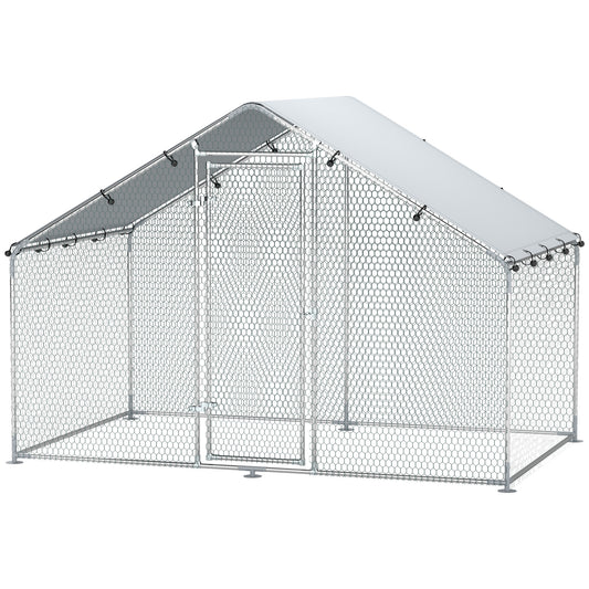 Metal Chicken Coop, 9.8 x 5.6 FT Walk-in Chicken Run with Cover, Lockable Door, Outdoor Poultry Cage for 5-8 Chickens