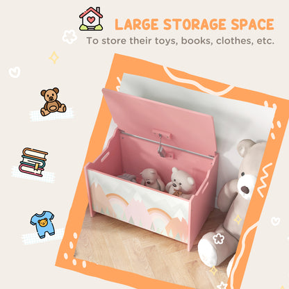 Qaba Toy Box, Kids Storage Chest with Lid, Safety Hinges and Groove Handles, Toy Storage Organizer with Rainbow Pattern 