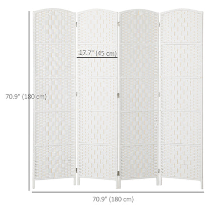 6ft Folding Room Divider, 4 Panel Wall Partition with Wooden Frame for Bedroom, Home Office, White