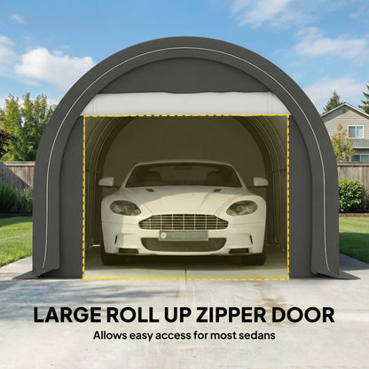 10' x 16' Heavy Duty Portable Carport Tent with Zippered Door, PE Cover for Car, Boat, Motorcycle, Bike, Grey