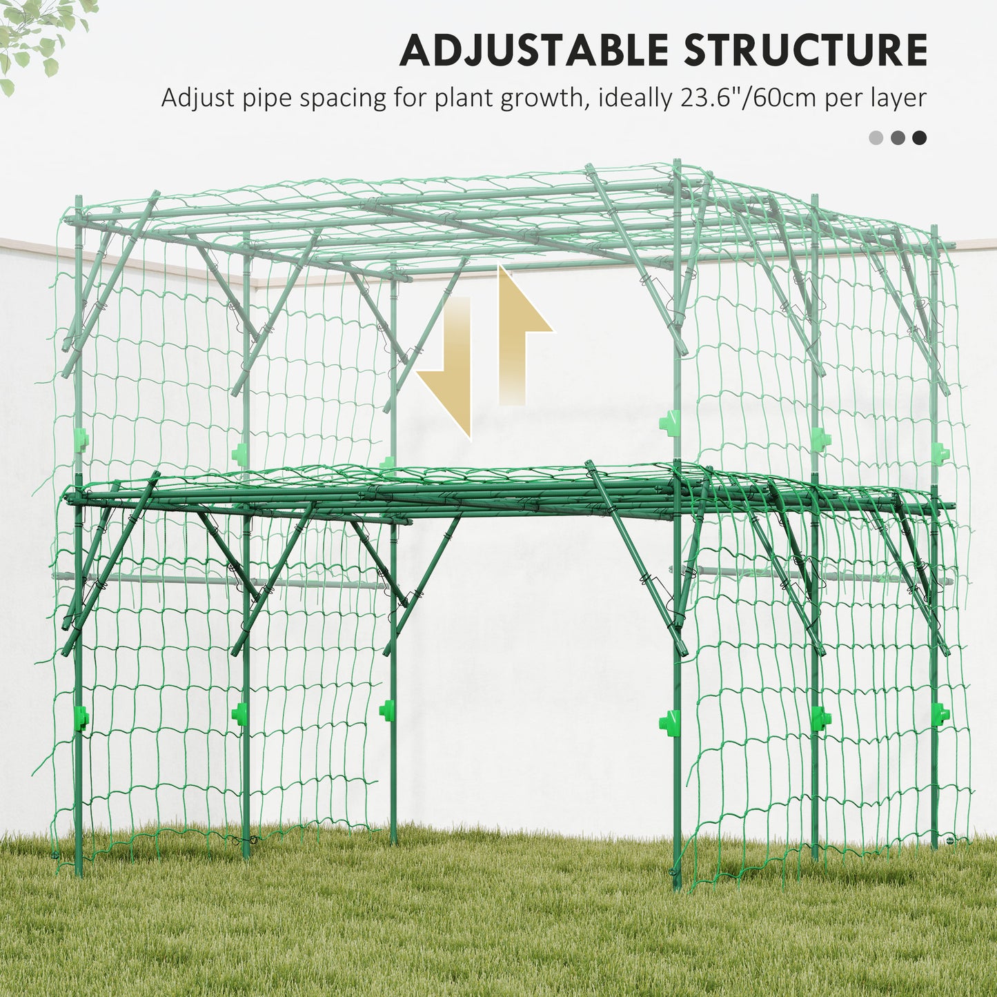 Garden Arch Cucumber Trellis for Climbing Plants, 7.3 FT Tall Metal Plant Trellis Support with Climbing Net, Green
