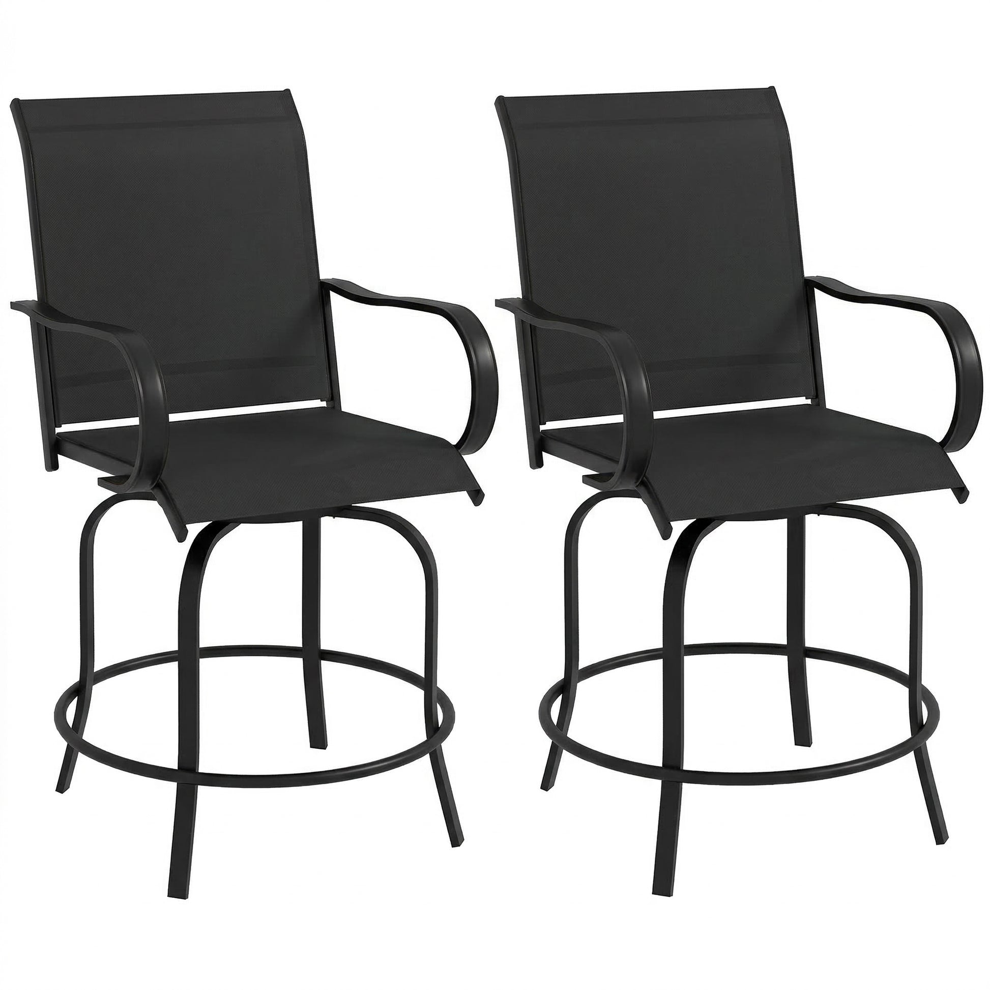 Outdoor Bar Stools Set of 2, 360° Swivel Bar Height Chairs, 26.8" x 29.5" x 48.4", Black