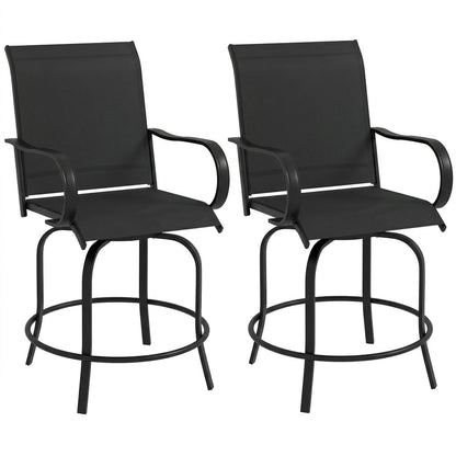Outdoor Bar Stools Set of 2, 360° Swivel Bar Height Chairs, 26.8" x 29.5" x 48.4", Black
