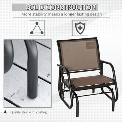 Patio Glider Outdoor Glider Chair with Breathable Mesh Seat & Backrest, Armrests and Metal Frame, Brown
