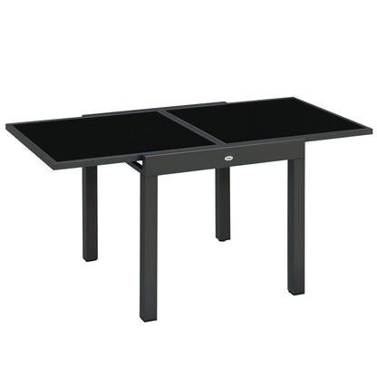 63" Extendable Outdoor Dining Table Patio Table with Aluminum Frame and Tempered Glass Tabletop, Black