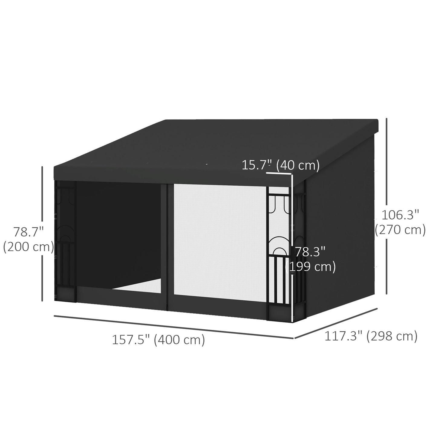 10' x 13' Outdoor Pergola, Wall Mounted Hardtop Lean-to Gazebo with 2 Curtains and 2 Nettings, UV Resistant, for Patio, 