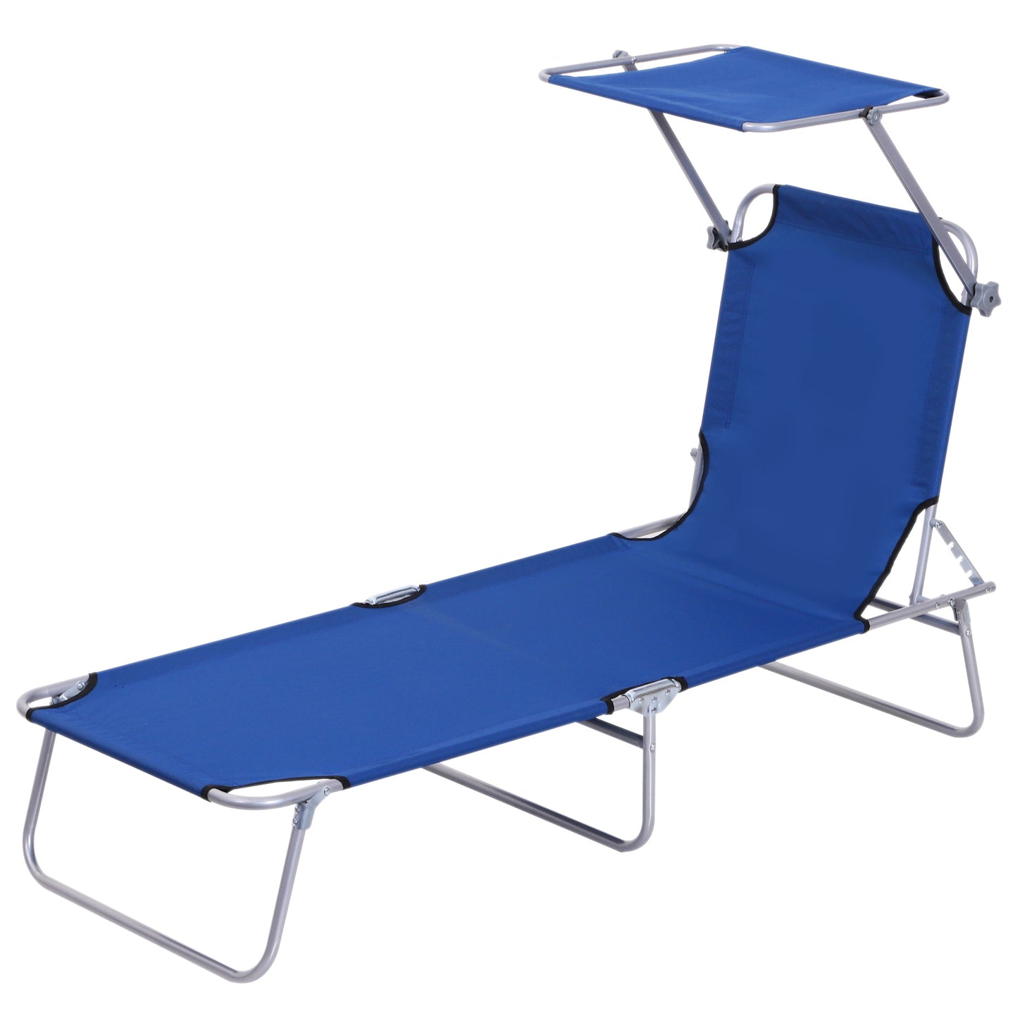Outdoor Lounge Chair, Adjustable Folding Chaise Lounge,  Tanning Chair with Sun Shade for Beach, Camping, Hiking, Backya
