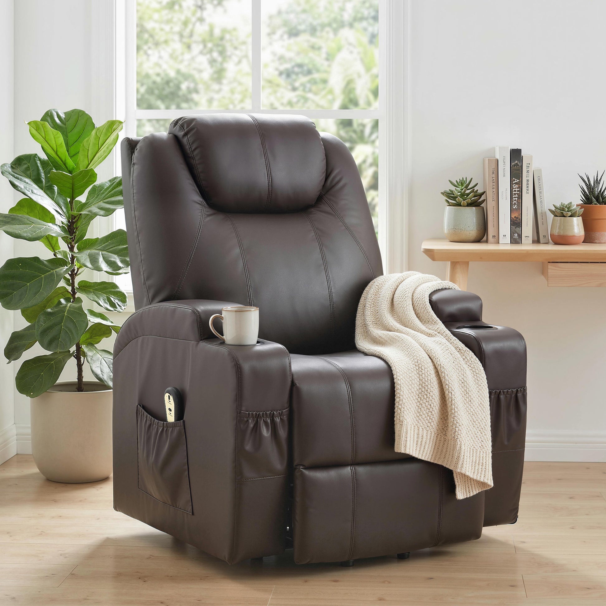 Power Lift Recliner Chair for Elderly, PU Leather Lift Chair with Thick and High Back, Footrest, Remote, Side Pockets, C