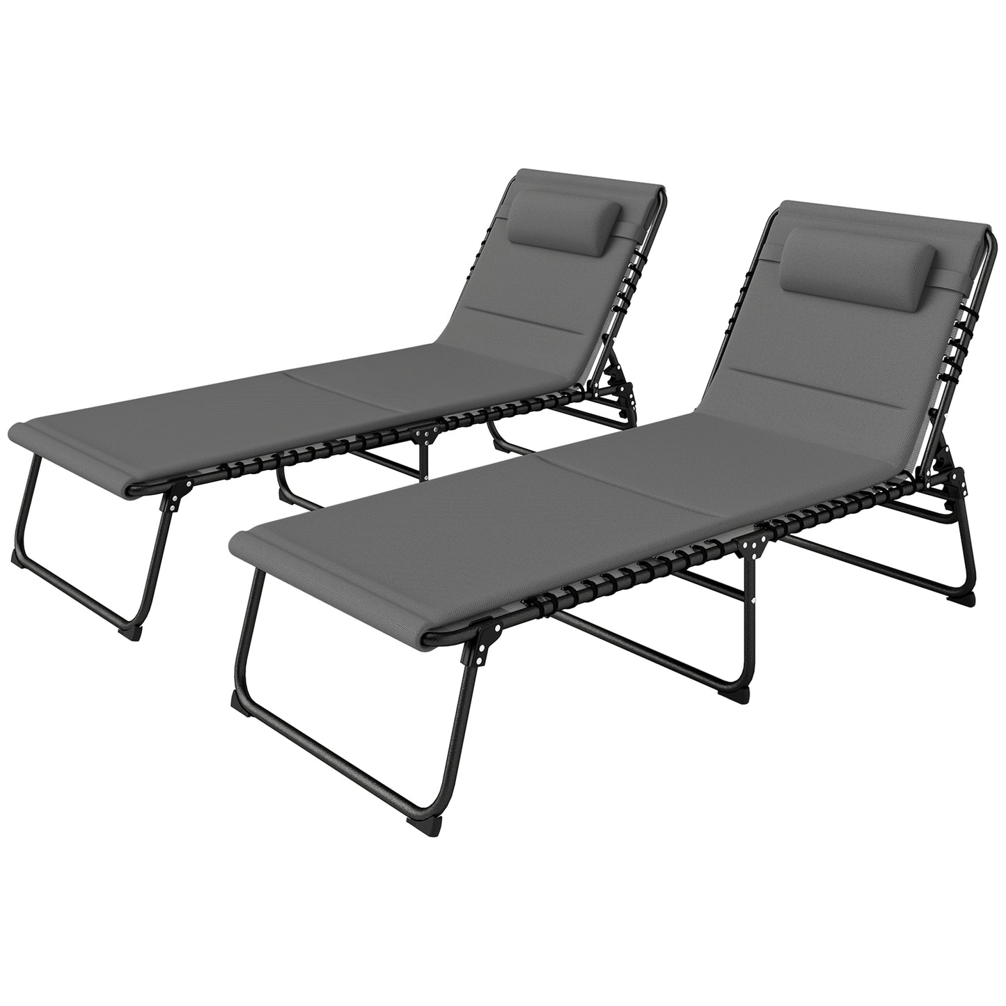 Folding Chaise Lounge Chair Set of 2, Reclining Outdoor Lounge Chair Set with Quick Drying Pad Headrest Side Pocket, Tan