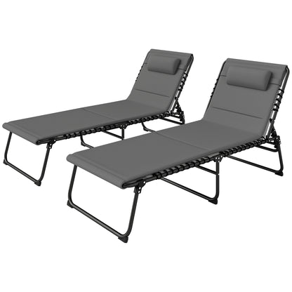 Folding Chaise Lounge Chair Set of 2, Reclining Outdoor Lounge Chair Set with Quick Drying Pad Headrest Side Pocket, Tan