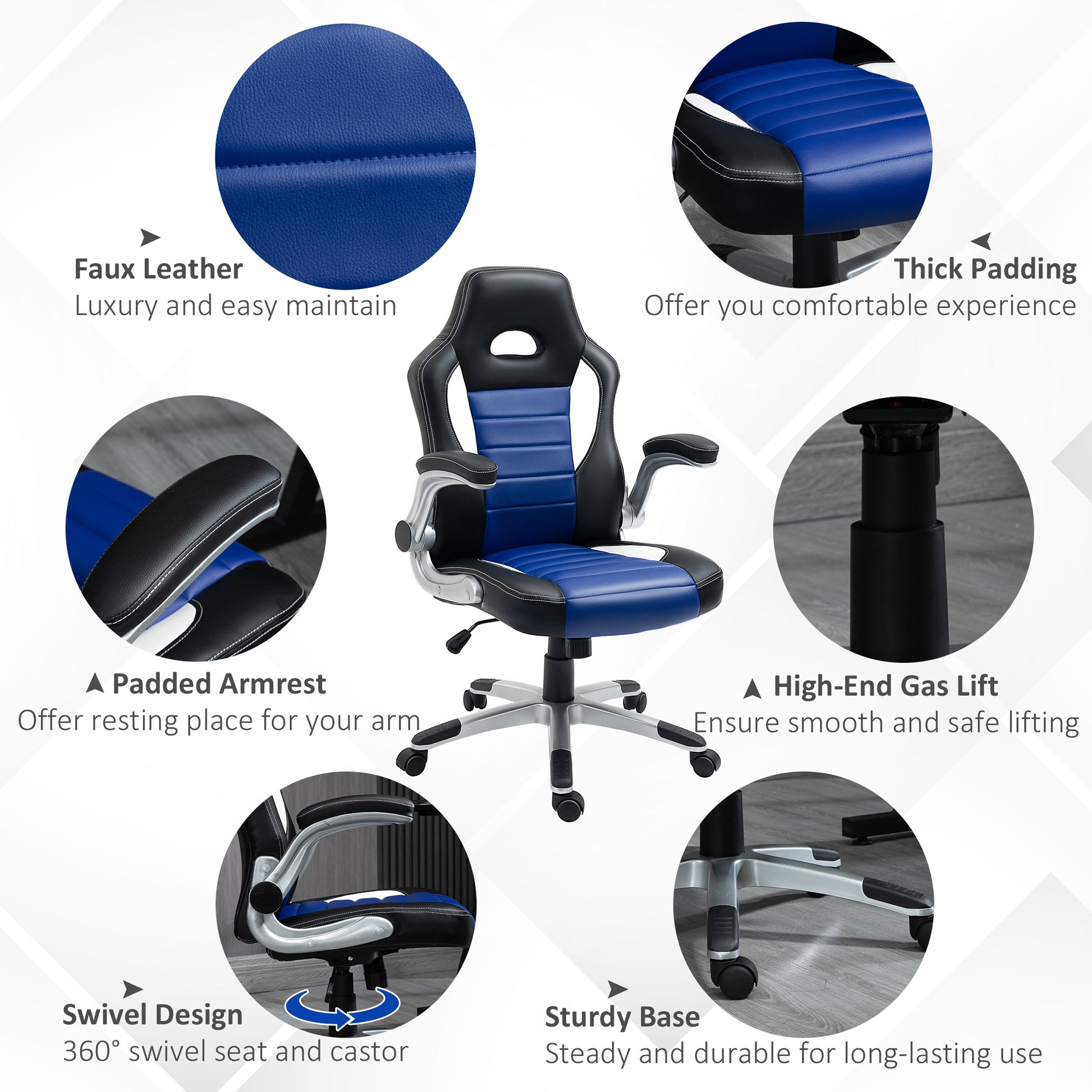 Racing Gaming Chair PU Leather Office Chair Executive Computer Desk Chair with Adjustable Height, Flip Up Armrest, Swive