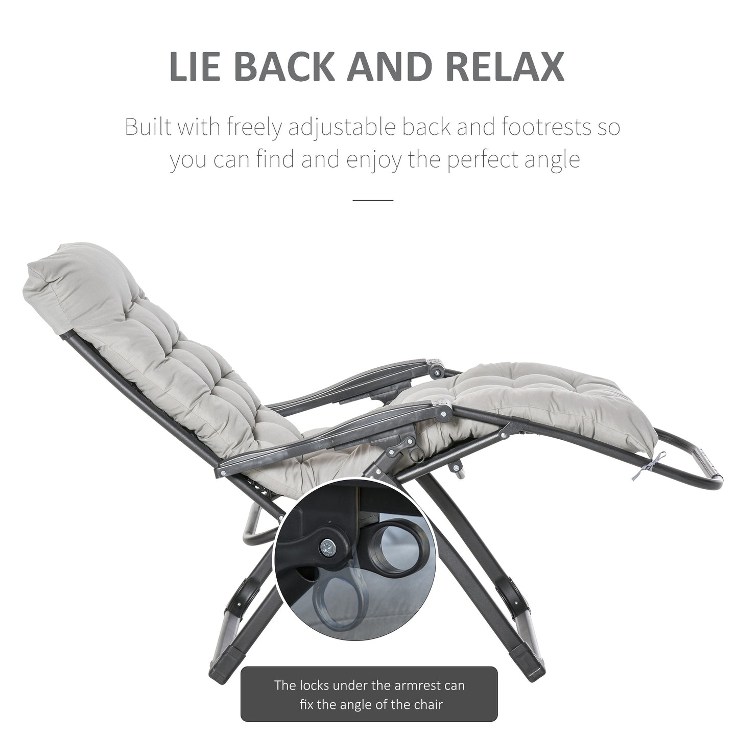 Reclining Zero Gravity Chair with Adjustable Backrest, Folding Garden Sun Lounger, Outdoor Recliner with Removable Cushi