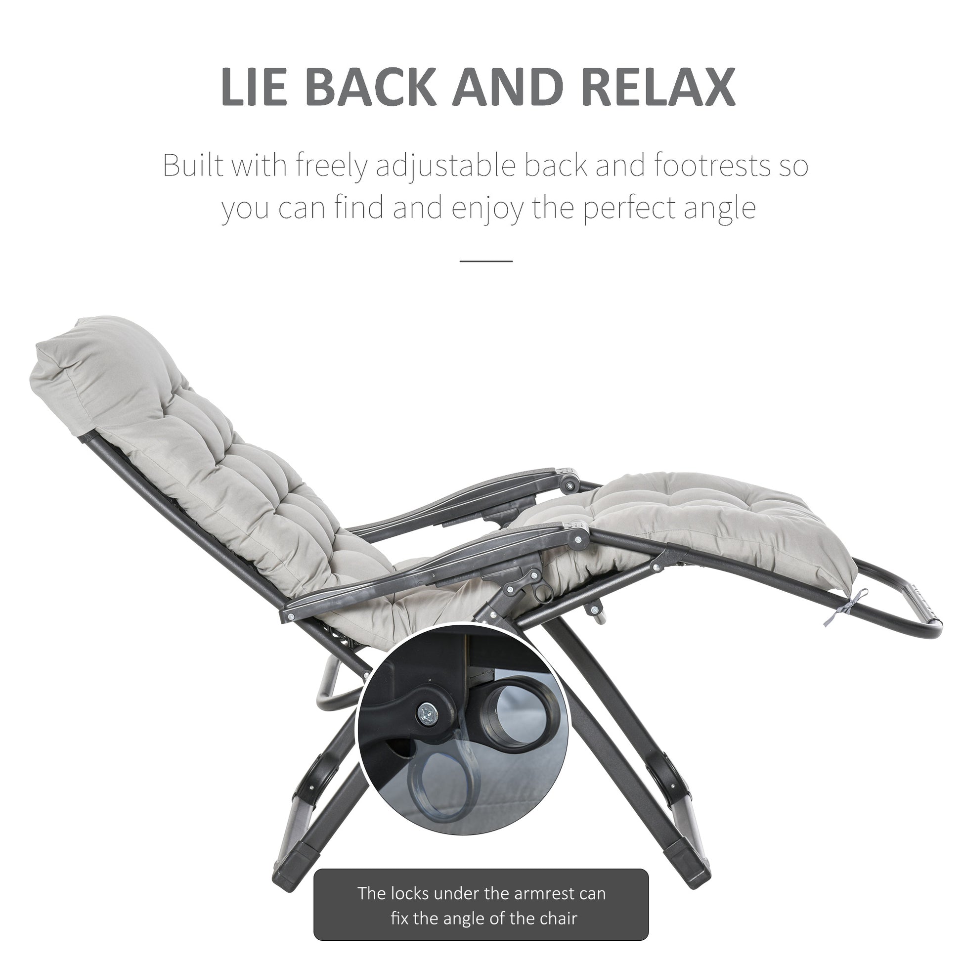 Reclining Zero Gravity Chair with Adjustable Backrest, Folding Garden Sun Lounger, Outdoor Recliner with Removable Cushi