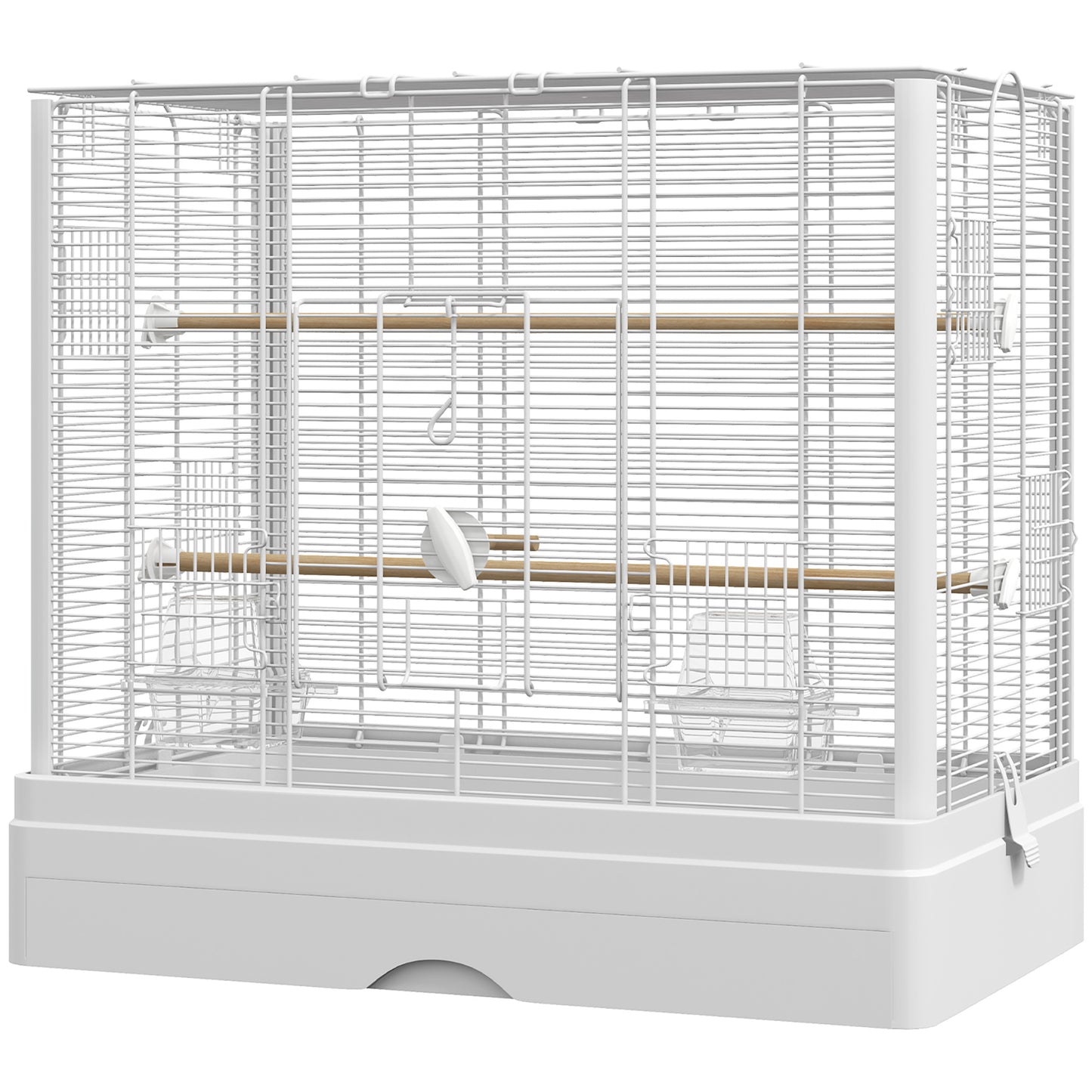 22" Bird Cage for Budgie Finches Canaries Love Birds with Wooden Stands, Slide-Out Tray, Handles, Food Containers, White