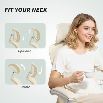Ergonomic Office Chair, Mesh Reclining Desk Chair with Adjustable Lumbar Support, Headrest, Beige