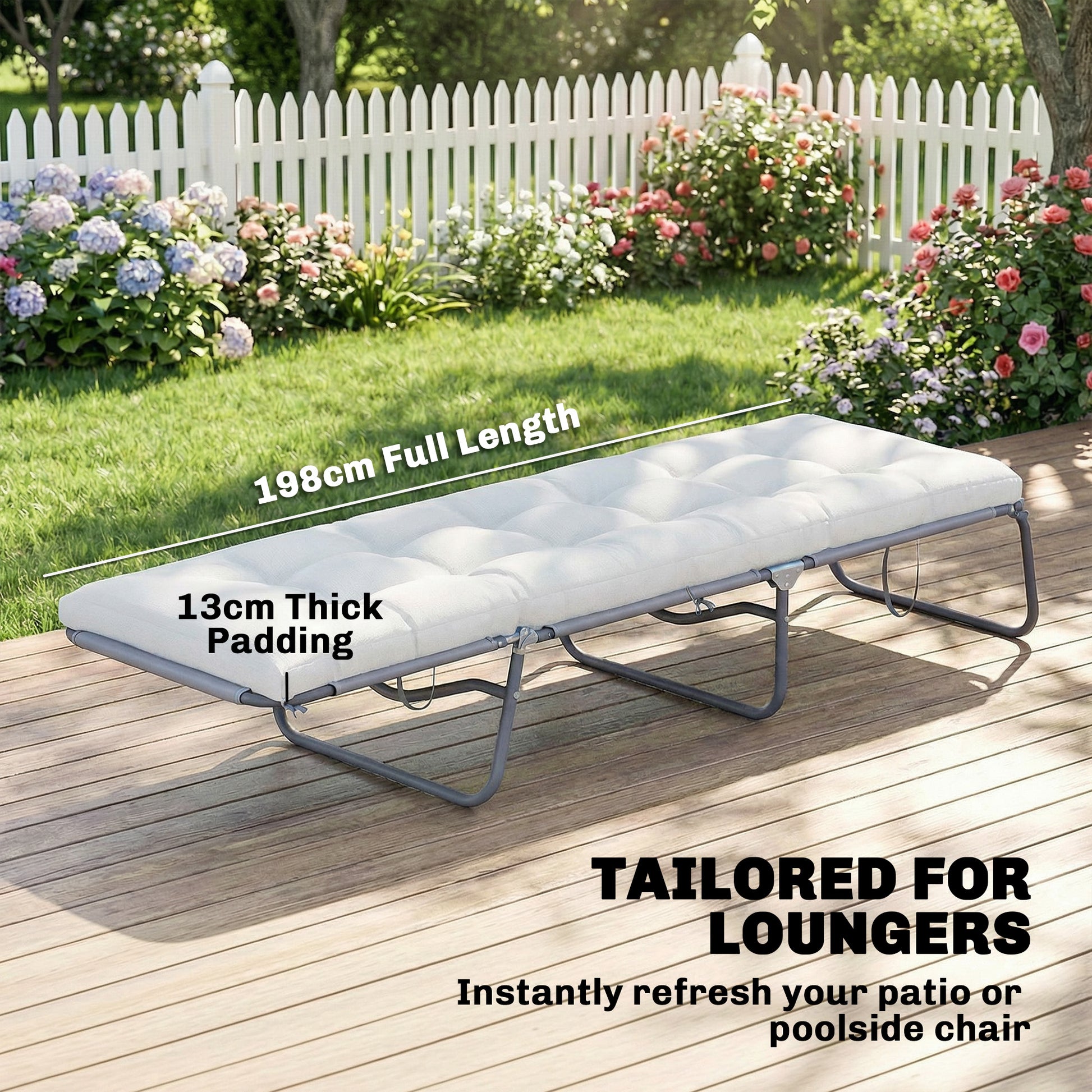 Patio Lounge Chair Cushion, UV50+ Chaise Lounge Chair Cushion with Securing Straps for Patio, 78 x 25.6 inch, Cream Whit