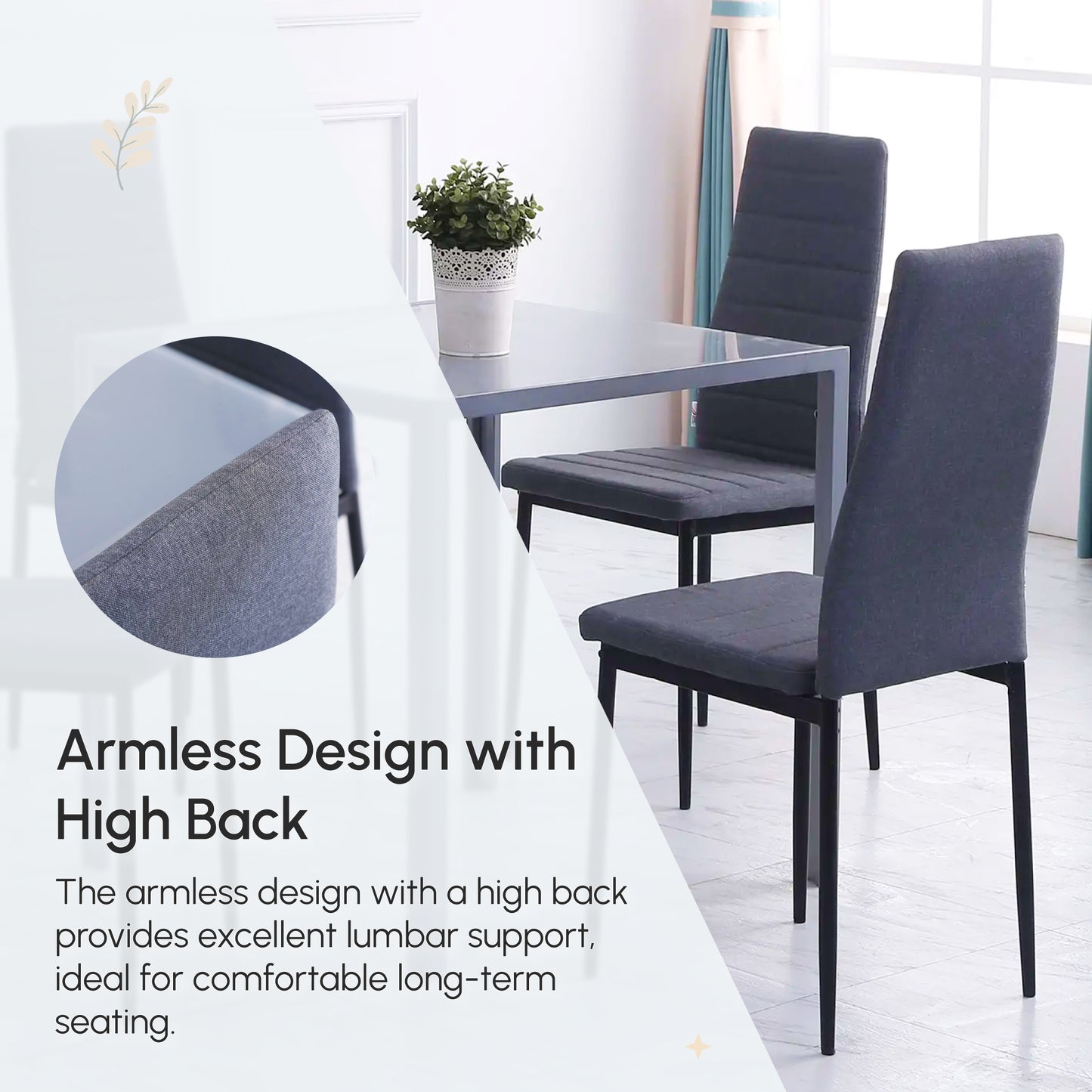 Modern Dining Chairs Set of 4, Upholstered Linen Fabric Kitchen Chairs with Channel Tufting and Metal Legs for Living Ro