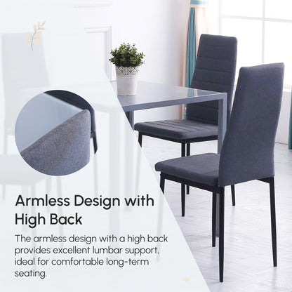 Modern Dining Chairs Set of 4, Upholstered Linen Fabric Kitchen Chairs with Channel Tufting and Metal Legs for Living Ro