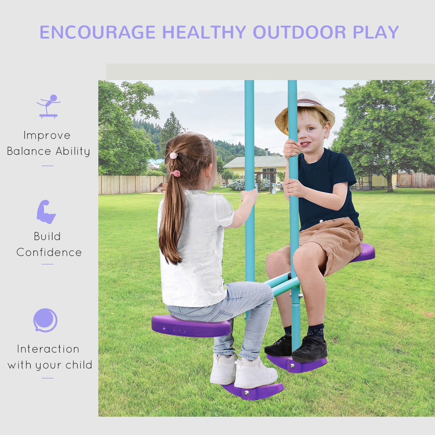 3 in 1 Metal Swing Set with Double Swings, Glider for Backyard, Outdoor, Playground, Purple