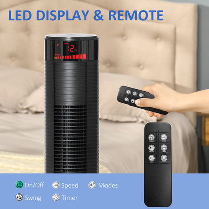 Freestanding Tower Fan Cooling for Home Bedroom with 3 Speed, 12h Timer, Oscillating, LED Panel, Remote Controller, Blac