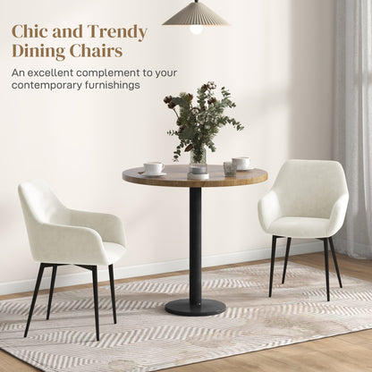 Dining Chairs Set of 2, Velvet-look Fabric Upholstered Kitchen Chairs with Backrest, Armrests and Steel Legs, Cream Whit