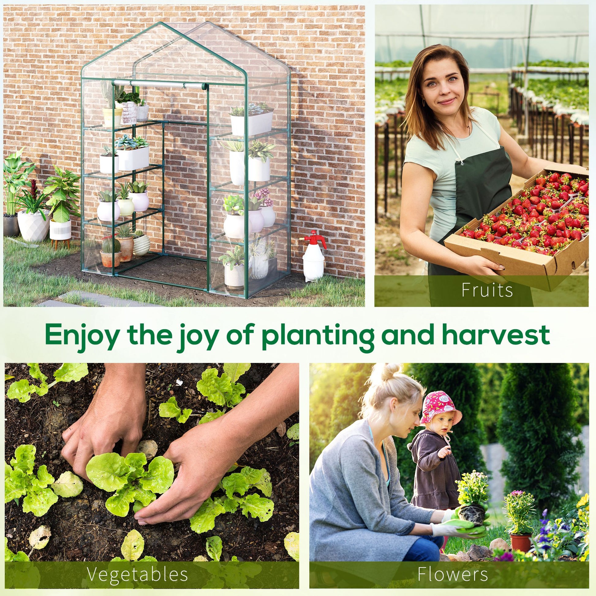 56" x 29" x 77" Portable Walk-in Greenhouse Garden Flower Plant Growing Warm House w/ 4 Tier Shelves and Roll Up Zippere