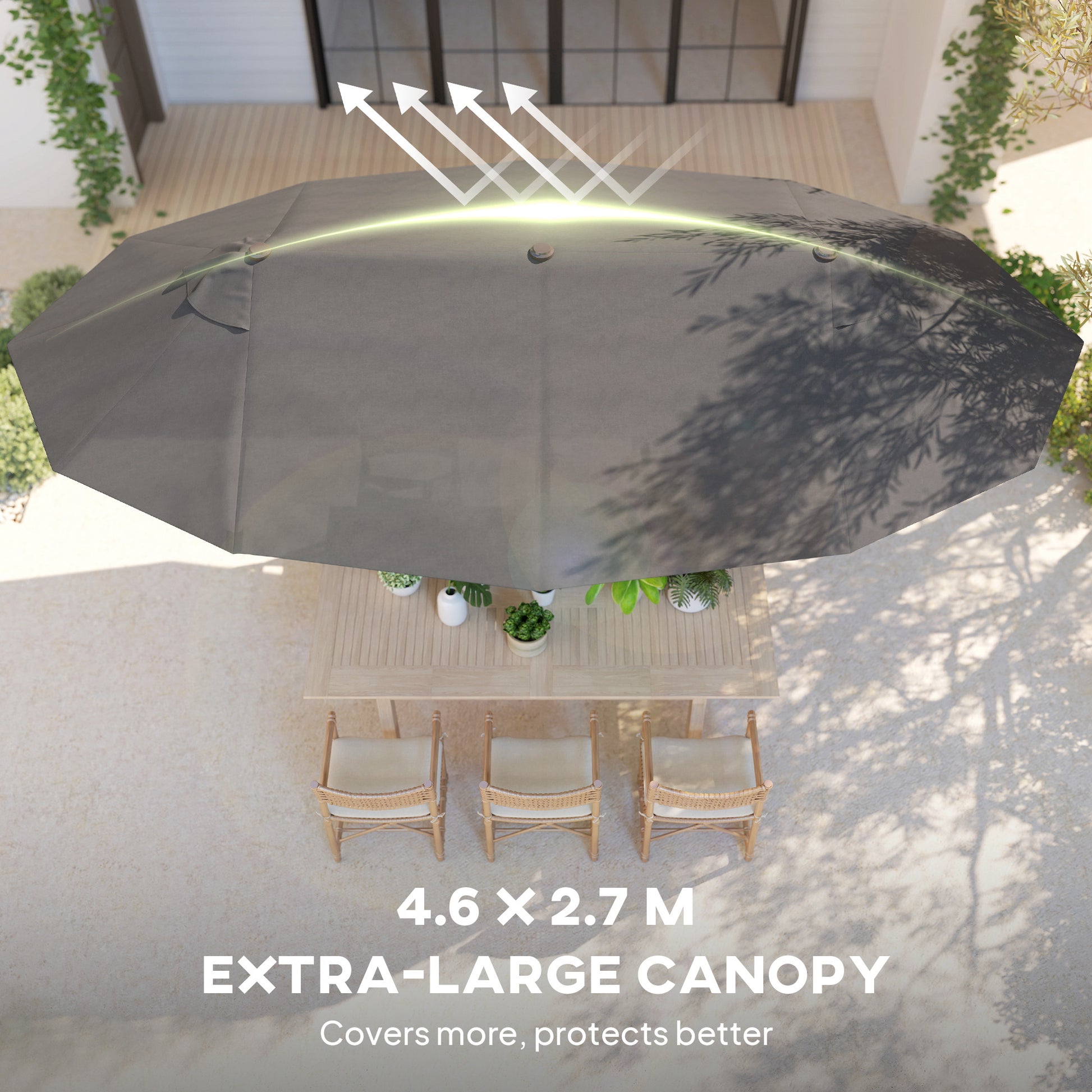 15' Double-Sided Patio Umbrella Parasol Sun Shelter Canopy Shade Grey