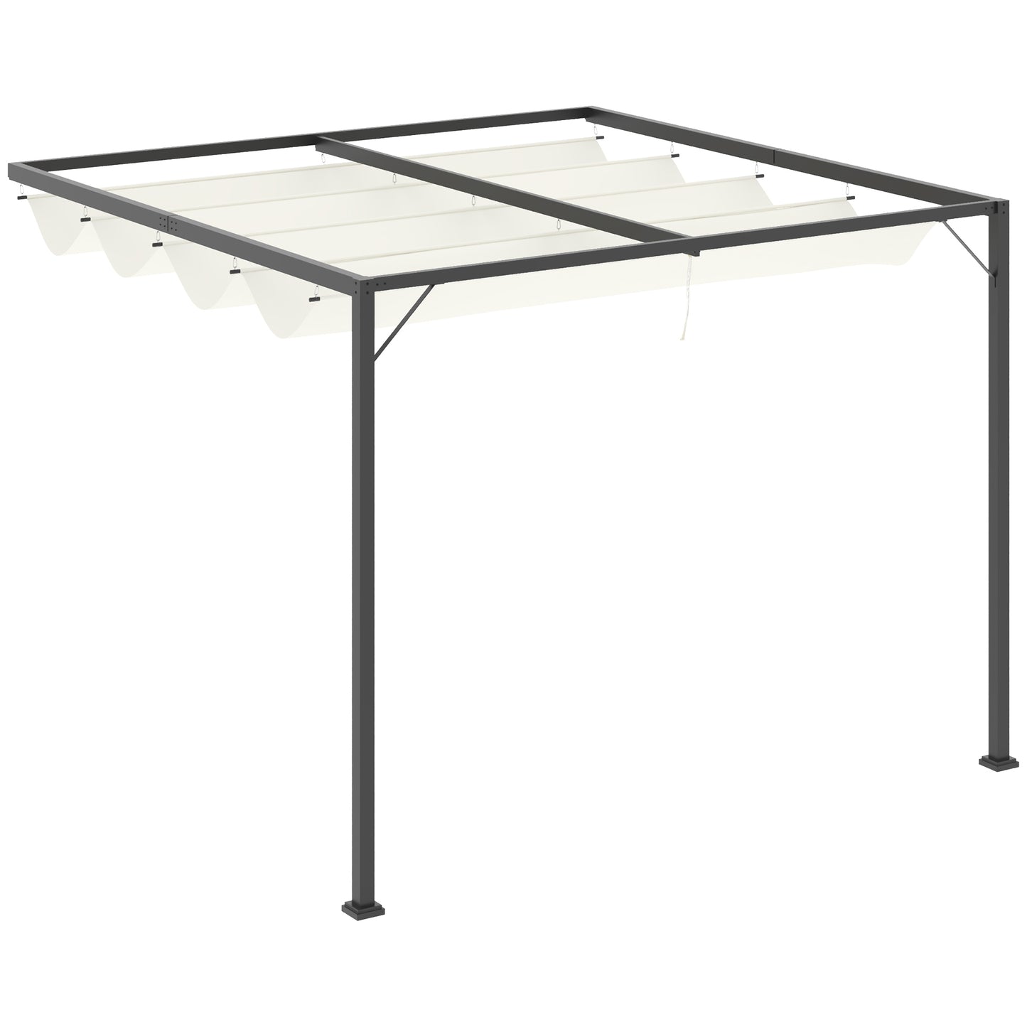 10'x10' Outdoor Pergola Gazebo with Retractable Canopy & Metal Frame & PA Coated Sun Shelter Door Porch Cover, Cream Whi