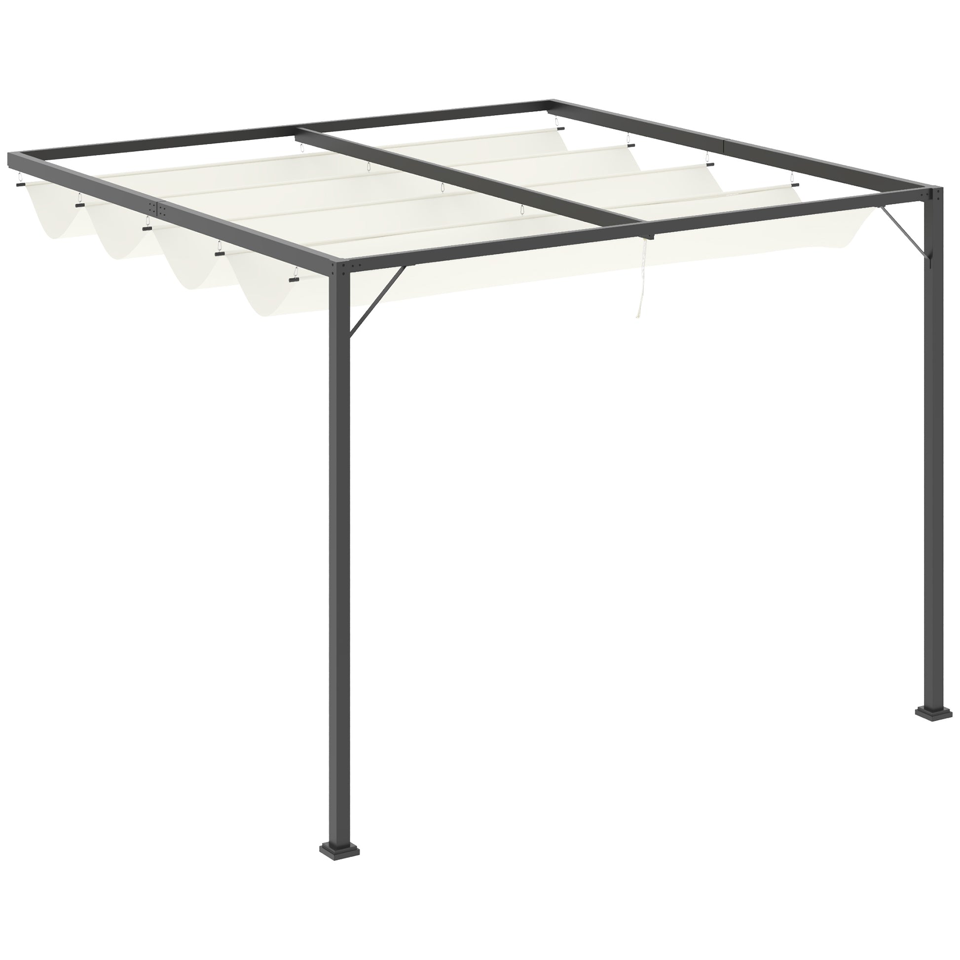 10'x10' Outdoor Pergola Gazebo with Retractable Canopy & Metal Frame & PA Coated Sun Shelter Door Porch Cover, Cream Whi