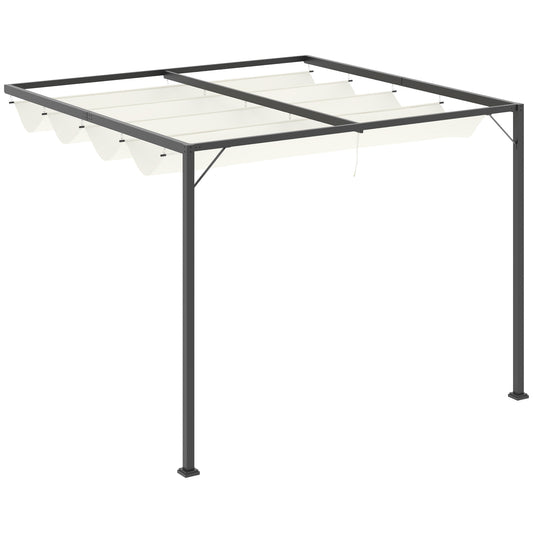 10'x10' Outdoor Pergola Gazebo with Retractable Canopy & Metal Frame & PA Coated Sun Shelter Door Porch Cover, Cream Whi