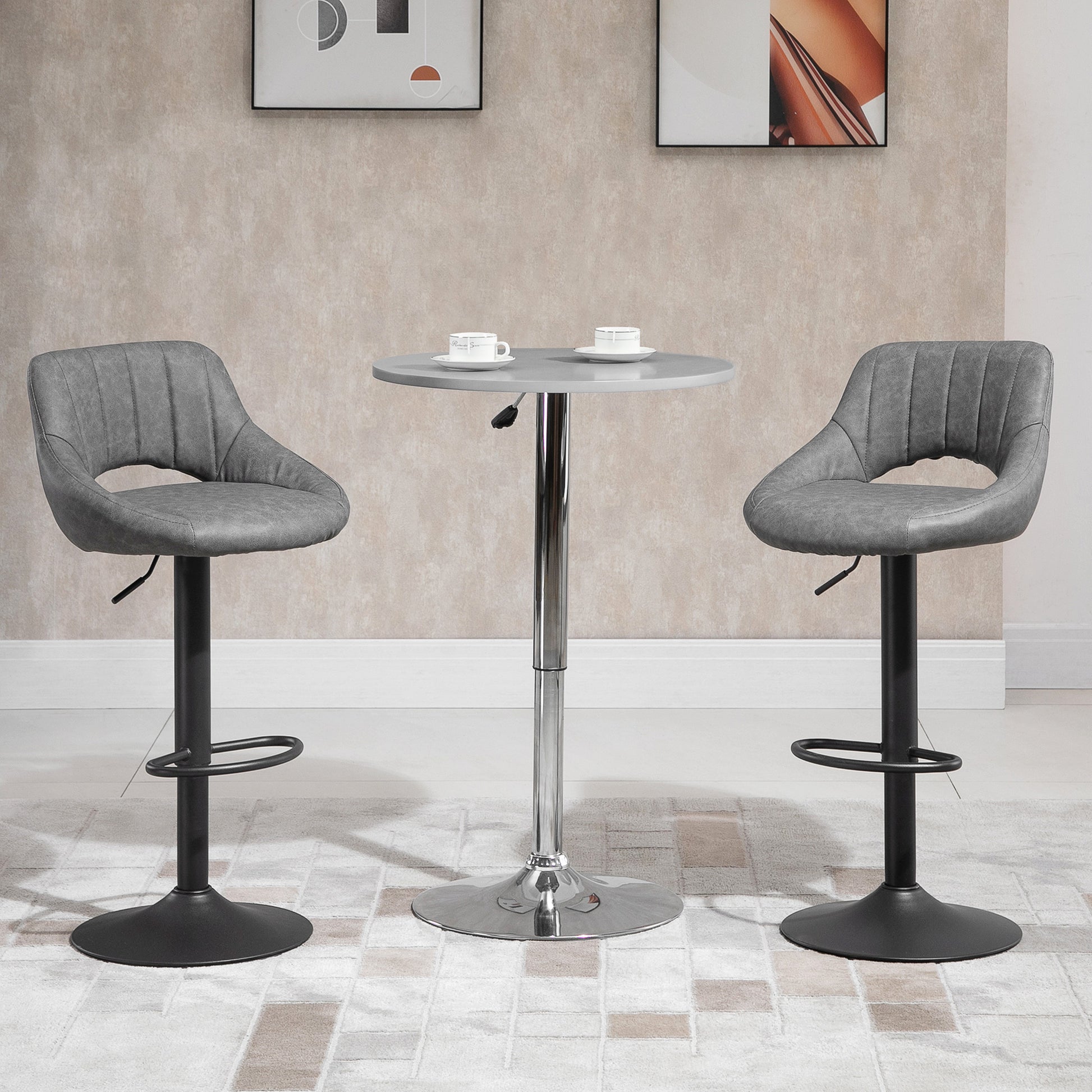 Bar Stools Set of 2, Swivel Counter Height Barstools with Adjustable Height and Cutout Back, Faux Leather Upholstered Ba