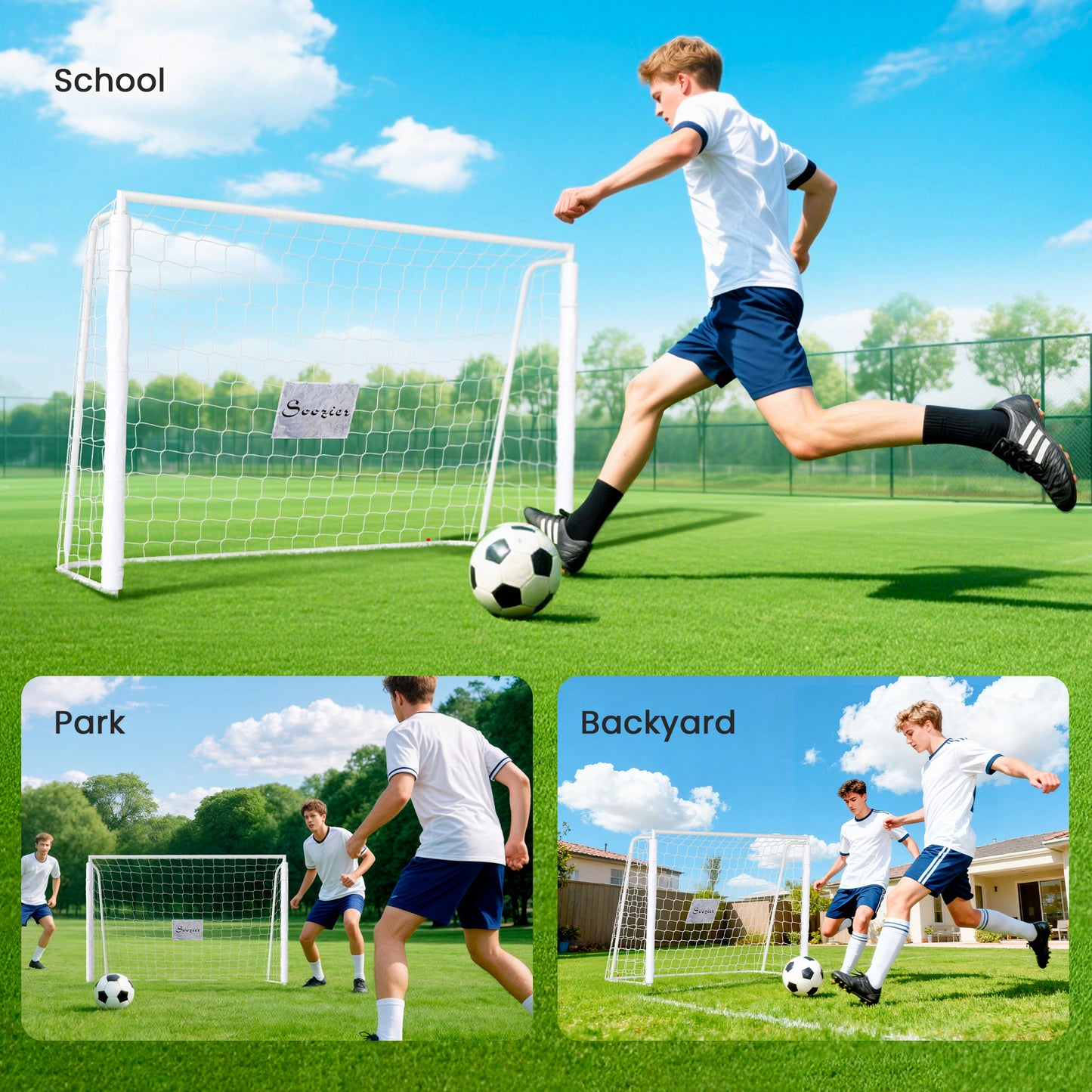 Soozier 6ft x 4ft Soccer Goal Net with Metal Frame, PE Mesh, Ground Stakes, Easy Assembly, White