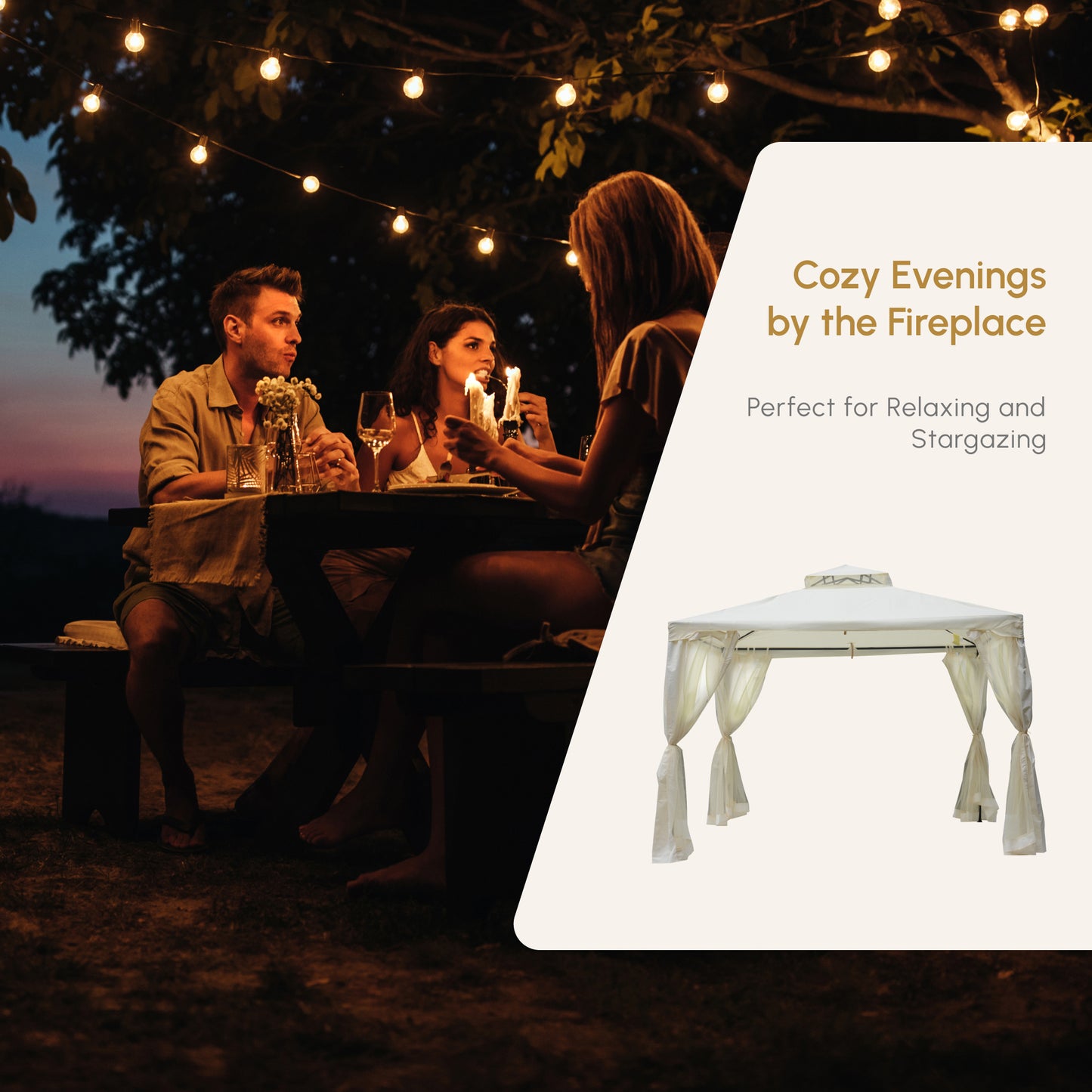 10' x 10' Patio Gazebo Pavilion, 2-Tier Roof Canopy Outdoor Shelter with Steel Frame and Mosquito Netting for Garden, Ya