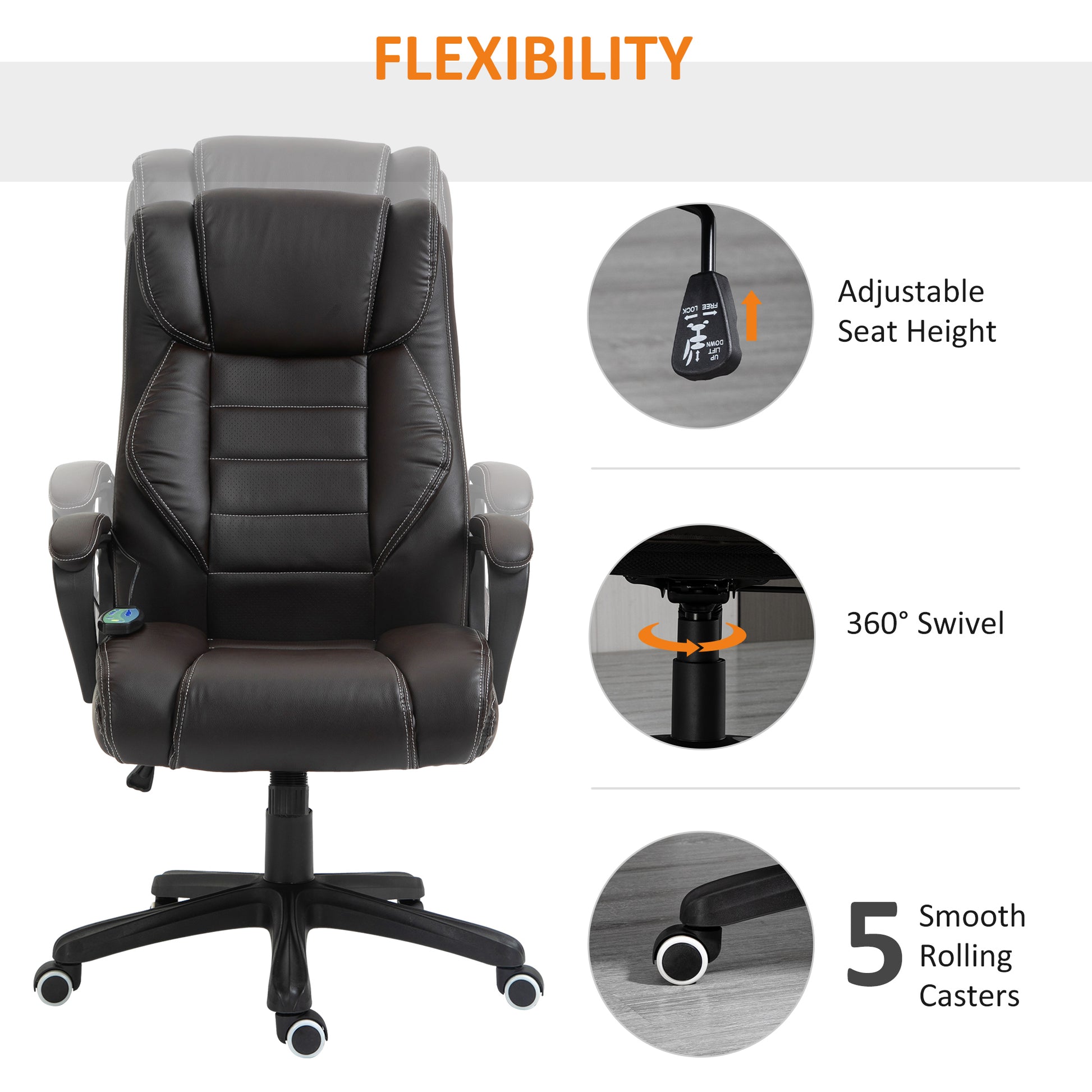 Massage Office Chair, High Back Executive Office Chair with 6-Point Vibration, Timer, Adjustable Height, Swivel Seat and