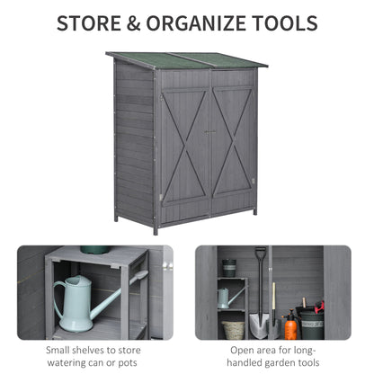 Garden Storage Shed Asphalt Roof Wooden Timber Double Door Utility Storage House with Shelf, Green and Grey