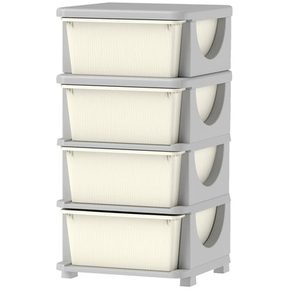 Qaba 4 Tier Kids Toy Organizer and Storage Bins with 4 Plastic Drawers, Cream White