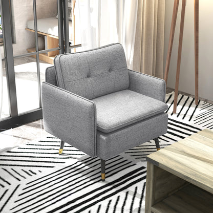 Accent Chair, Upholstered Armchair with Tufted Back Cushion and Steel Legs for Living Room, Bedroom, Grey