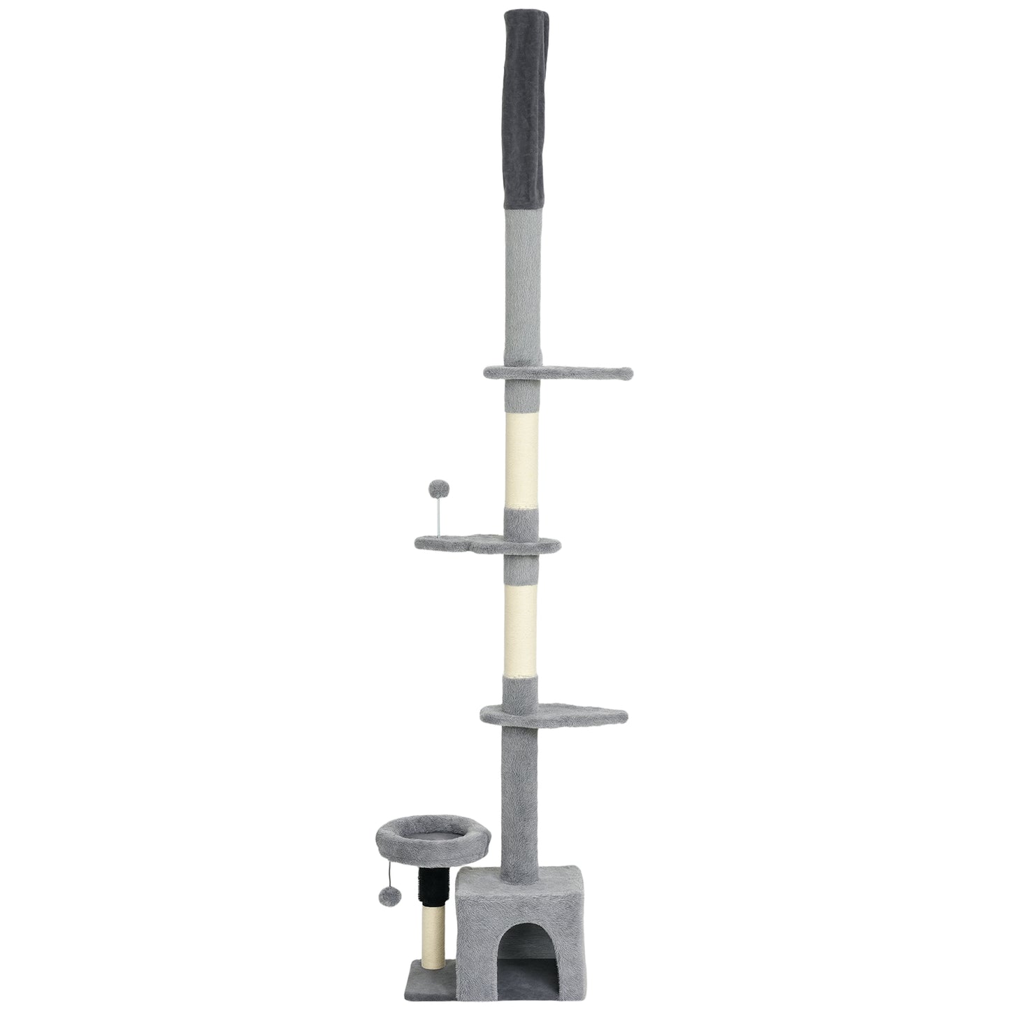 Floor to Ceiling Cat Tree, 4 Tiers Tall Kitty Climbing Tower with Scratching Post, Adjustable Height 87-100"