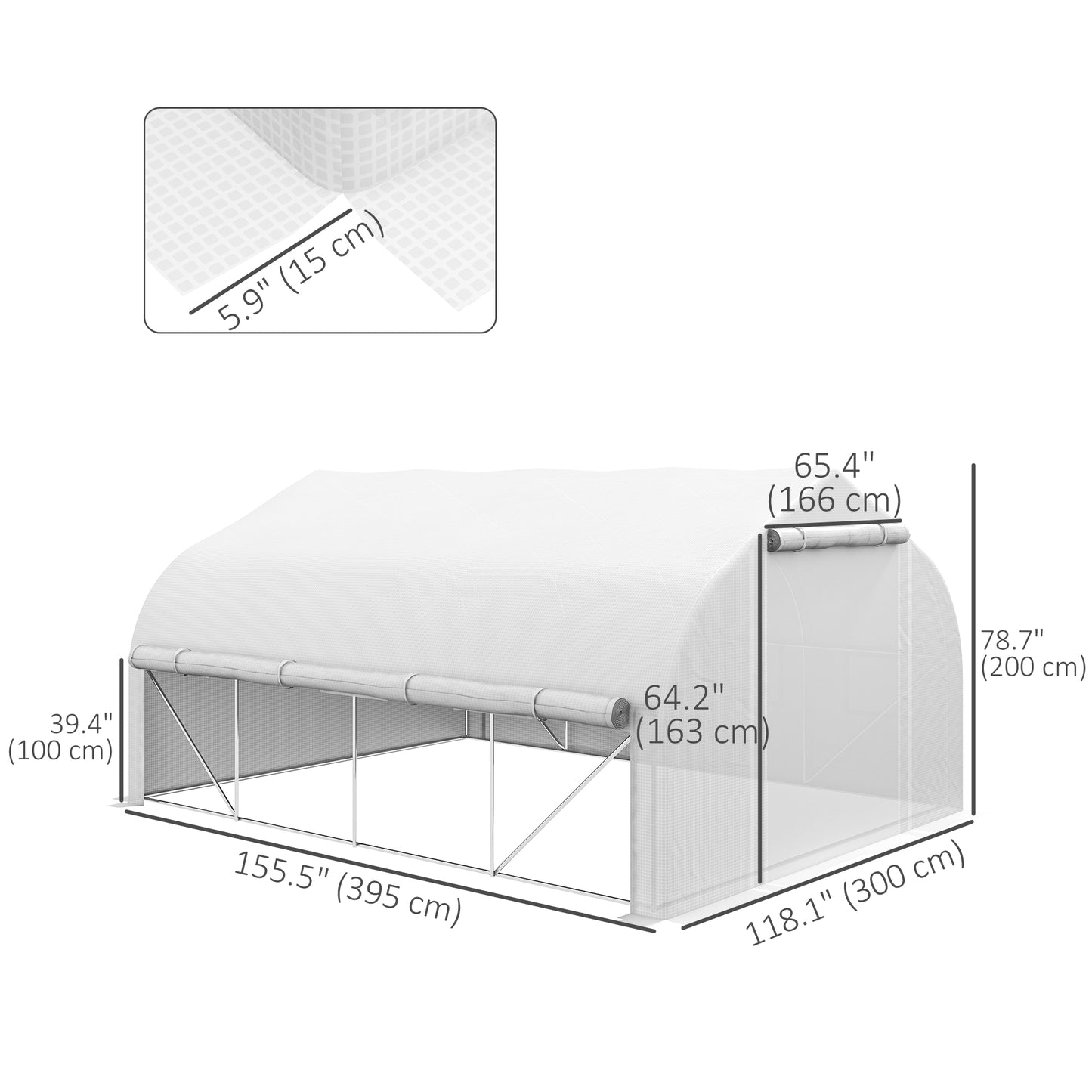 13 x 9.8ft Walk-in Polytunnel Greenhouse, Zipped Roll Up Sidewalls, Mesh Door, 8 Mesh Windows, Plant Labels and Gloves, 