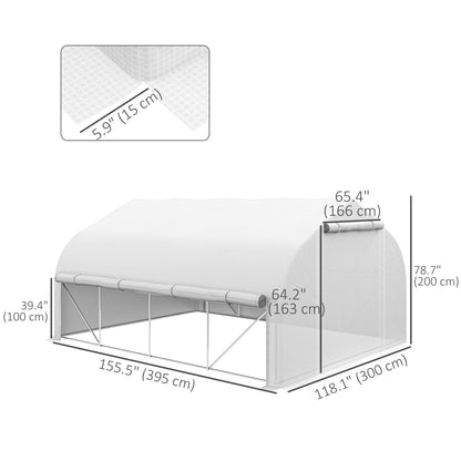13 x 9.8ft Walk-in Polytunnel Greenhouse, Zipped Roll Up Sidewalls, Mesh Door, 8 Mesh Windows, Plant Labels and Gloves, 