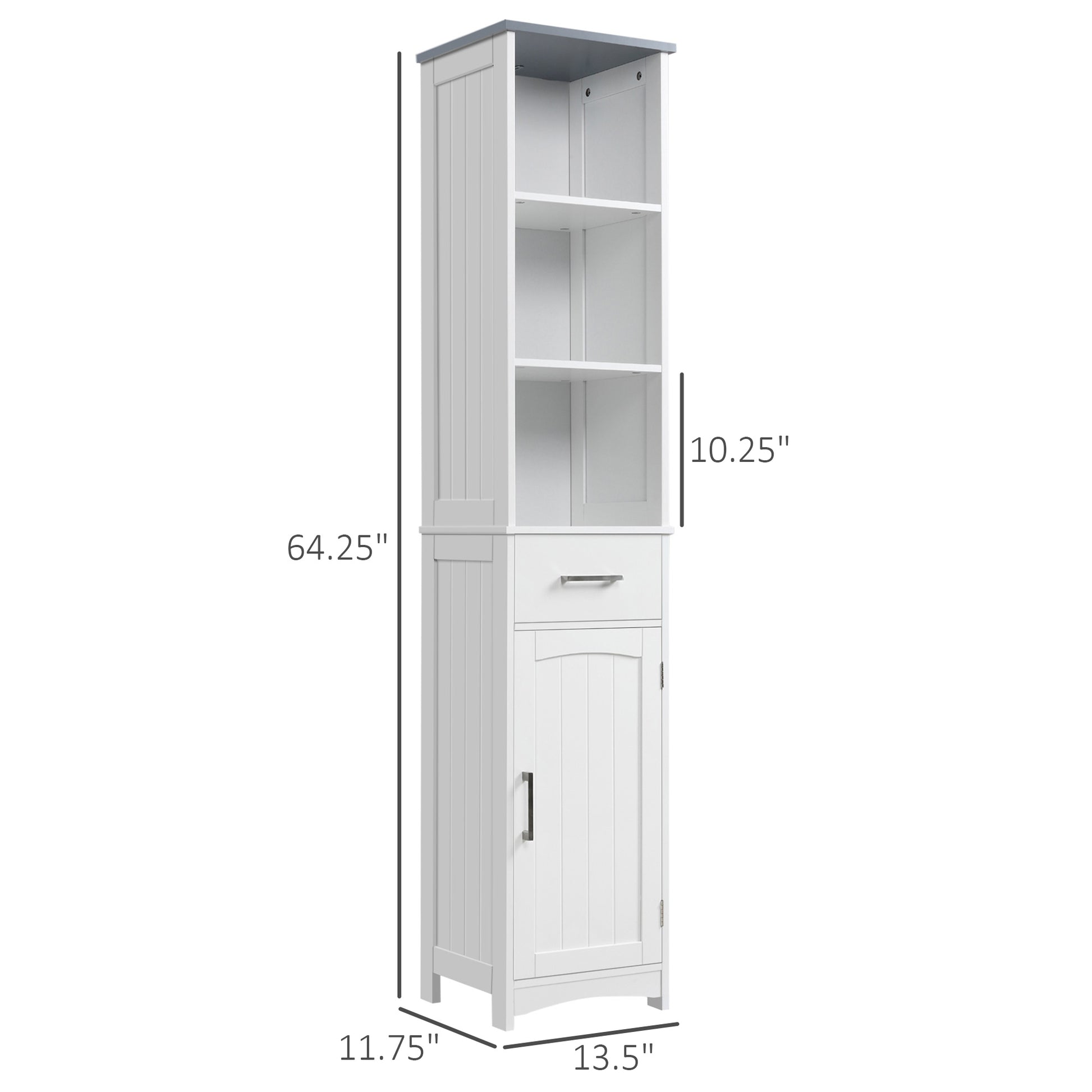 Tall Bathroom Storage Cabinet, Slim Bathroom Cabinet with 3 Tier Shelf, Drawer, Door, Freestanding Linen Tower, White