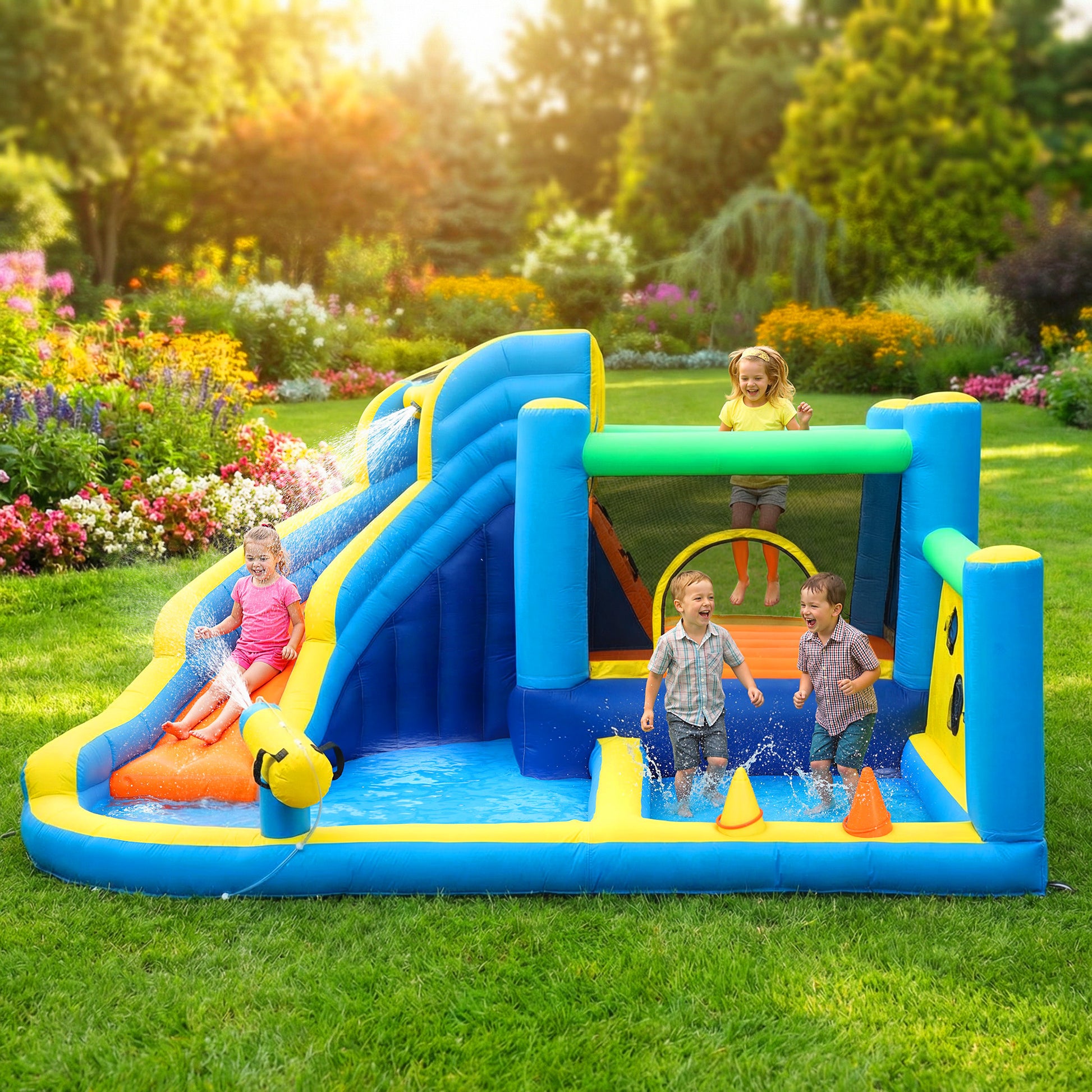 Qaba Bouncy Castle for Kids, Inflatable Bounce House with Slide, Pool (Ball Pit), Ball Shooting and Blower for Indoor Ou