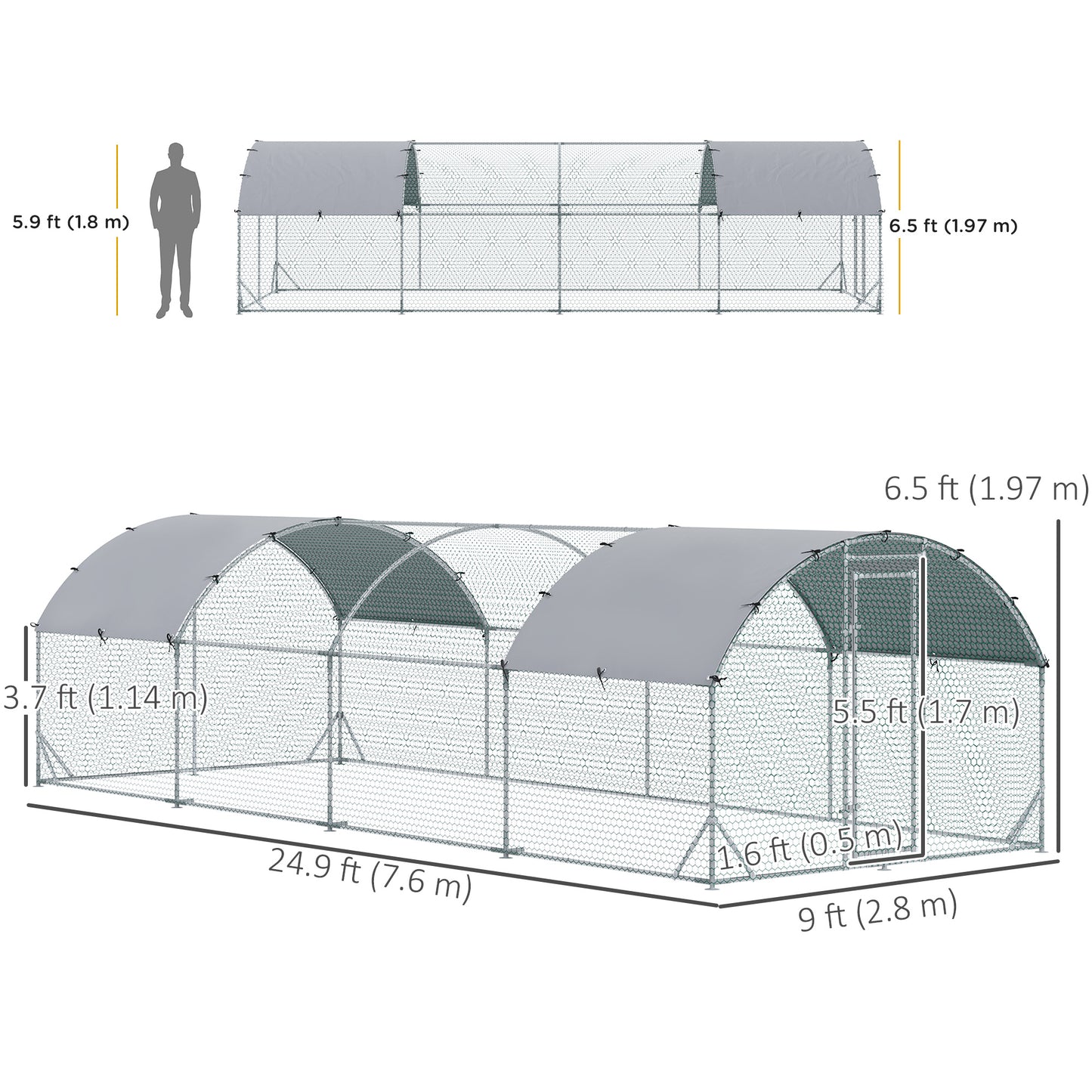 Galvanized Large Metal Chicken Coop Cage Walk-in Enclosure Poultry Hen Run House Playpen Rabbit Hutch with Cover for Out