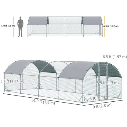 Galvanized Large Metal Chicken Coop Cage Walk-in Enclosure Poultry Hen Run House Playpen Rabbit Hutch with Cover for Out