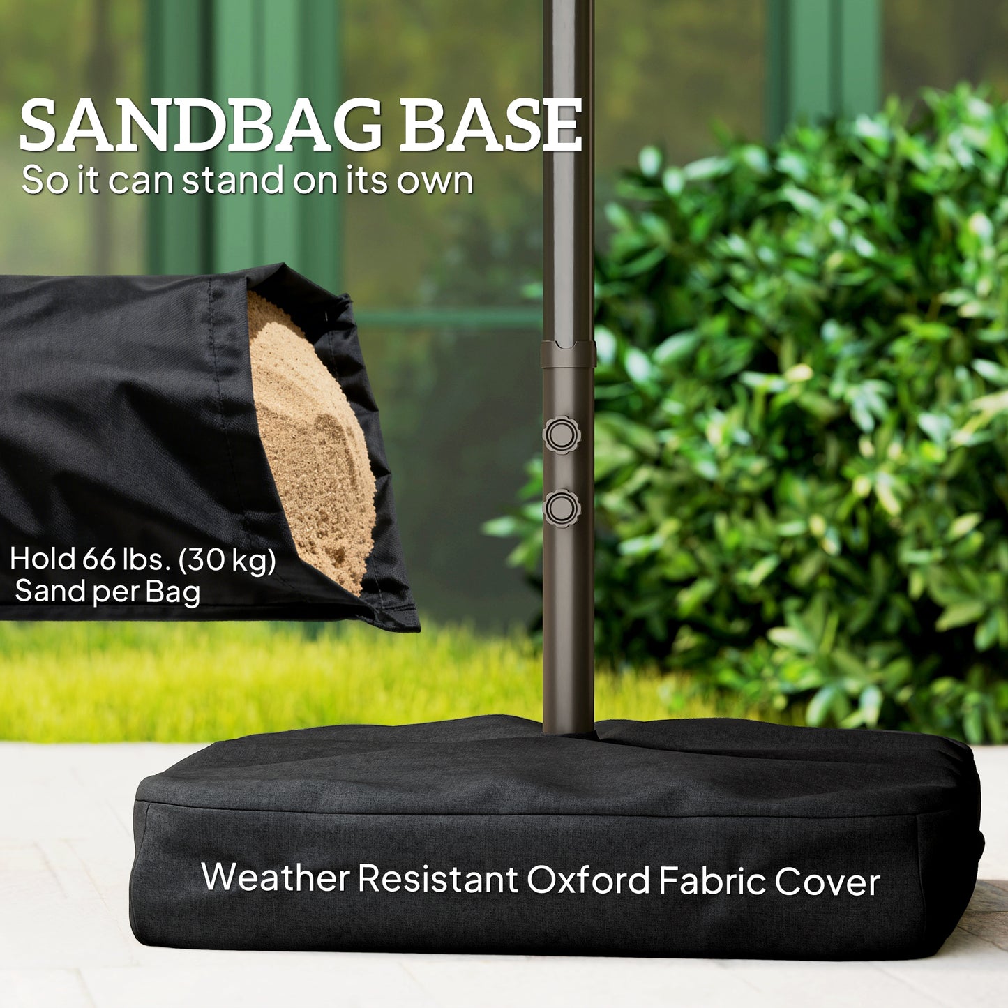 15 ft Double-Sided Patio Umbrella with Crank, Cross Base and Sandbag - Khaki - Image 5