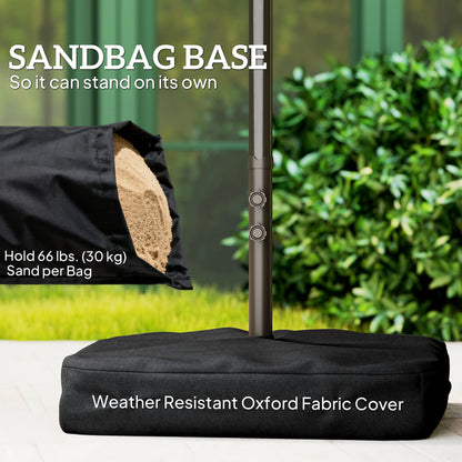 15 ft Double-Sided Patio Umbrella with Crank, Cross Base and Sandbag - Khaki - Image 5